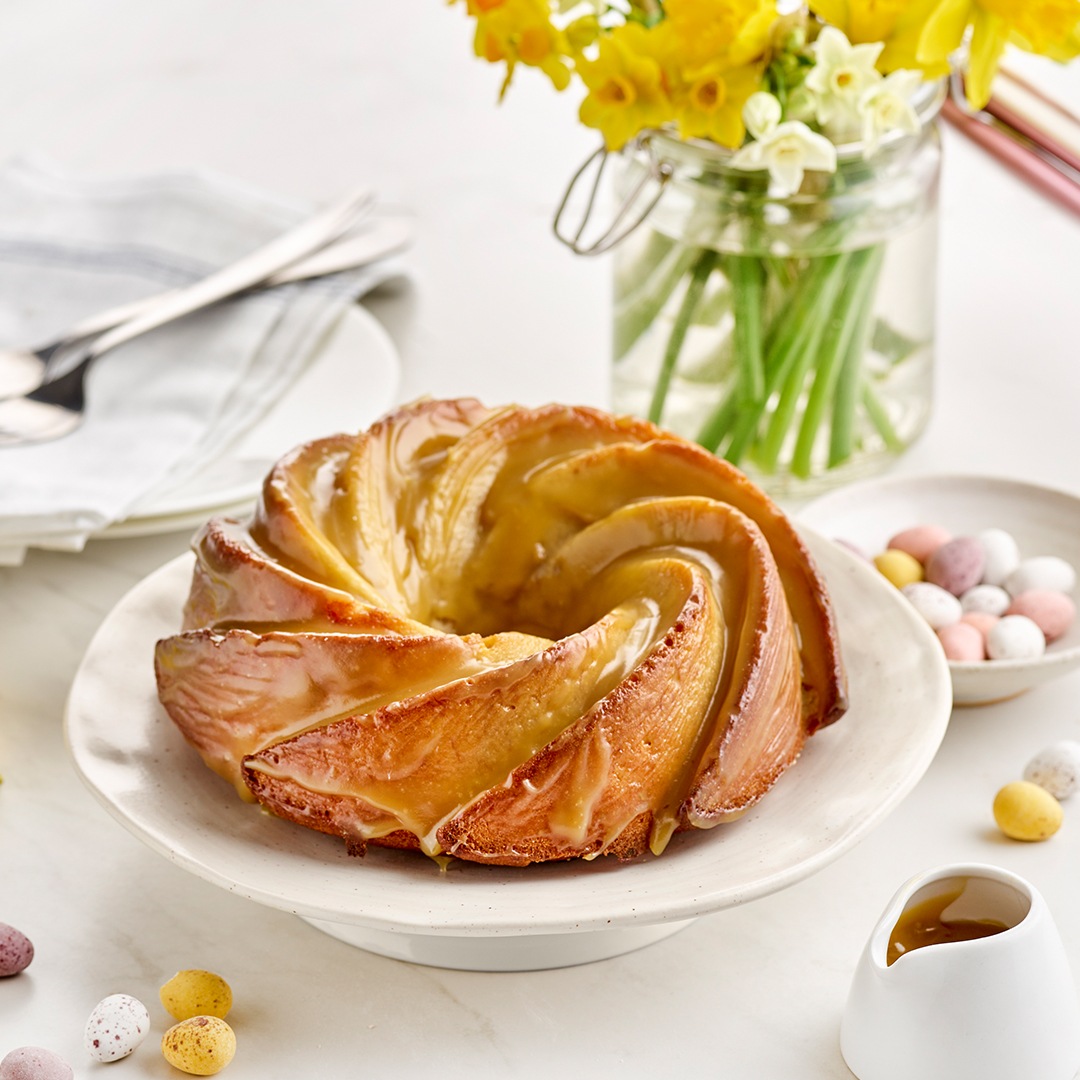 FR319 Gluten Free Banana Bundt Cake with Toffee Icing and Easter props 1080 - Freee Foods